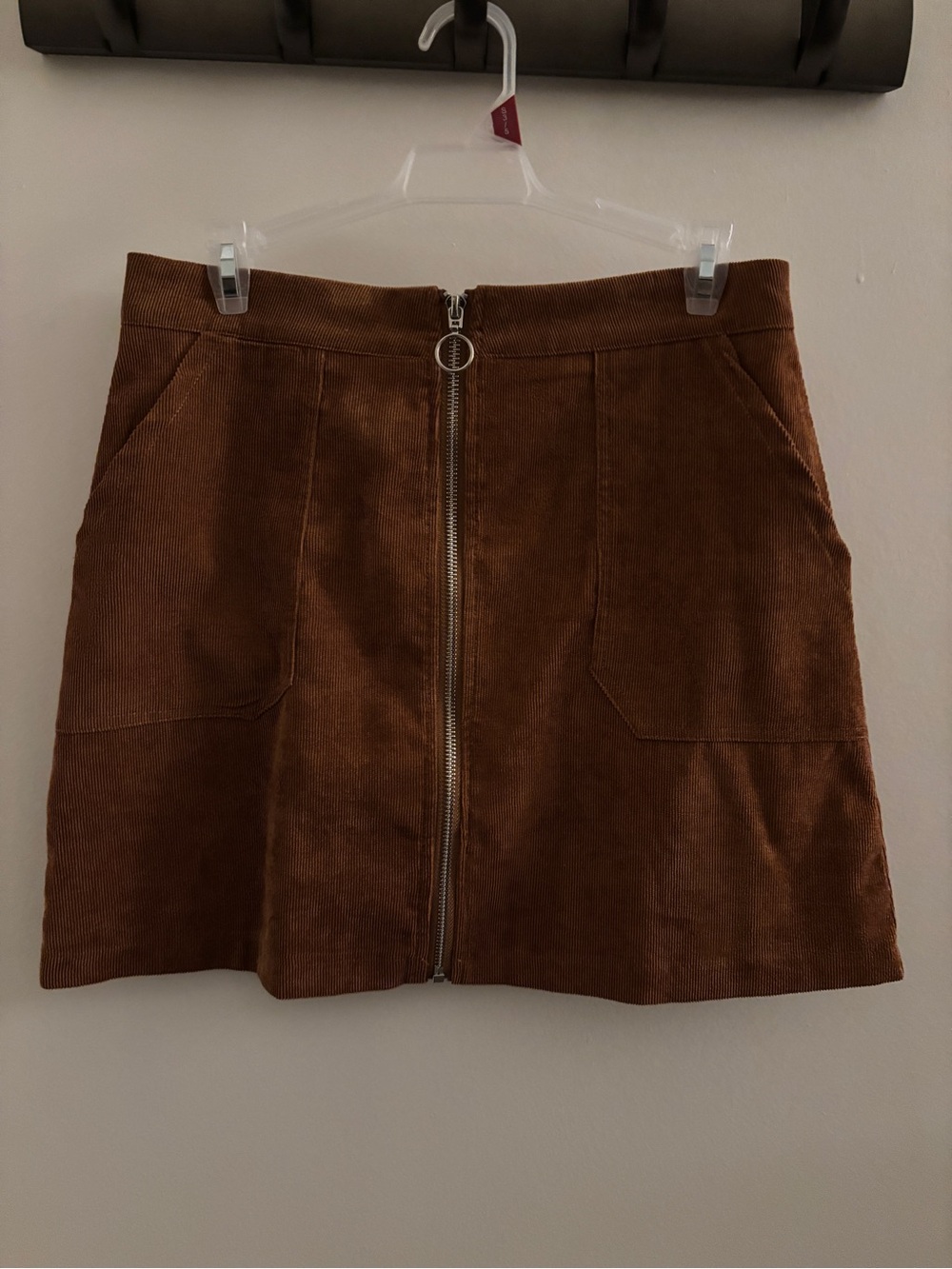 Women's Brown Corduroy Zip-Front Mini Skirt